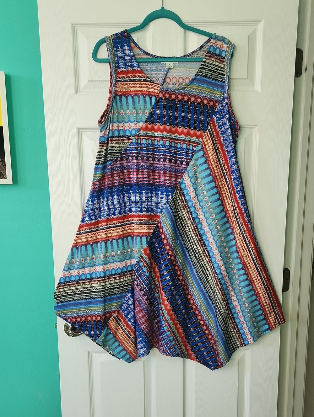 JohnPaulRichard Teal-Accented Multicolor Pattern Dress